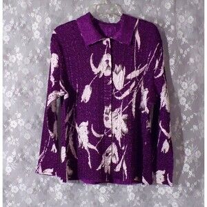 Vintage 2000s Blouse Y2K Crinkle Floral Purple Retro Boho Hippie Size Large
